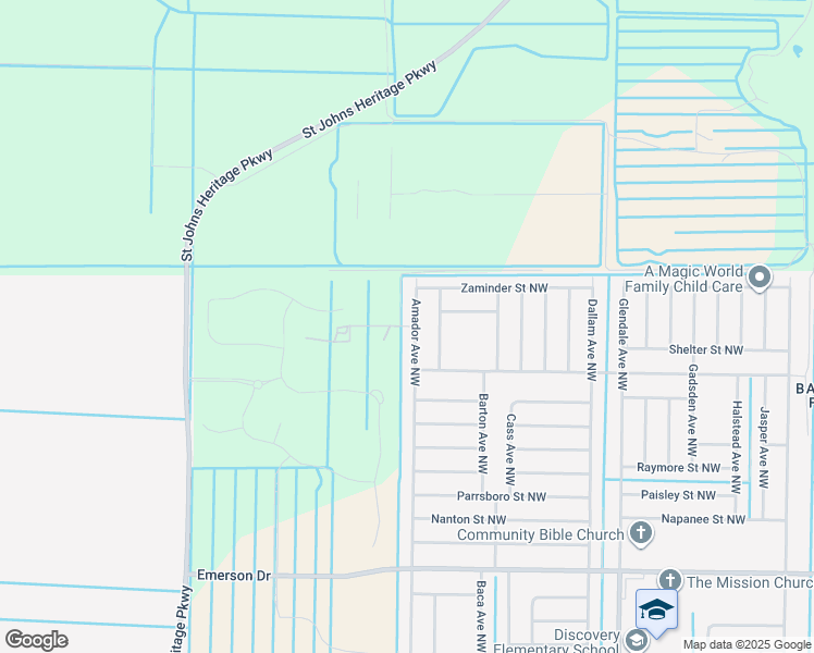 map of restaurants, bars, coffee shops, grocery stores, and more near Vars Street Northwest in Palm Bay