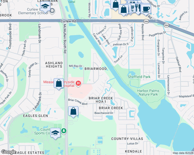 map of restaurants, bars, coffee shops, grocery stores, and more near 3315 Briarwood Circle in Safety Harbor
