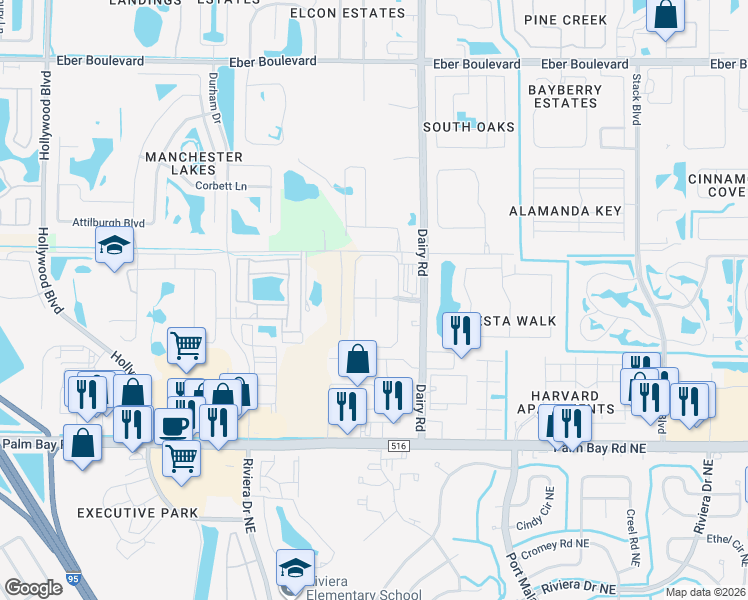 map of restaurants, bars, coffee shops, grocery stores, and more near 4605 Crosswind Court in Melbourne