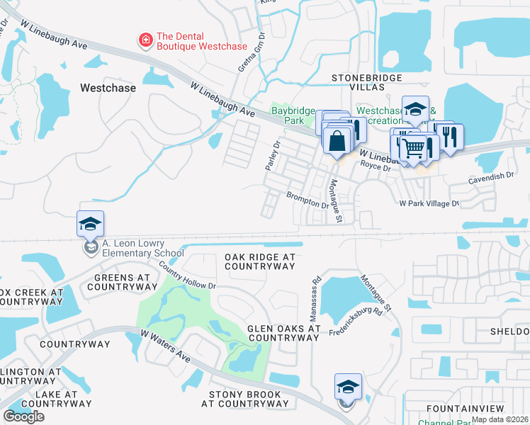 map of restaurants, bars, coffee shops, grocery stores, and more near 9727 Magnolia Blossom Dr in Westchase