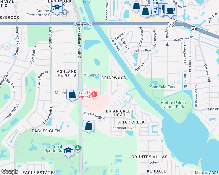 map of restaurants, bars, coffee shops, grocery stores, and more near 3311 Briarwood Lane in Safety Harbor