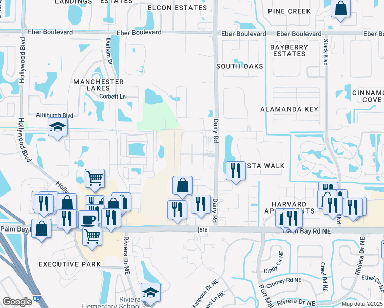 map of restaurants, bars, coffee shops, grocery stores, and more near 4703 Crosswind Court in Melbourne