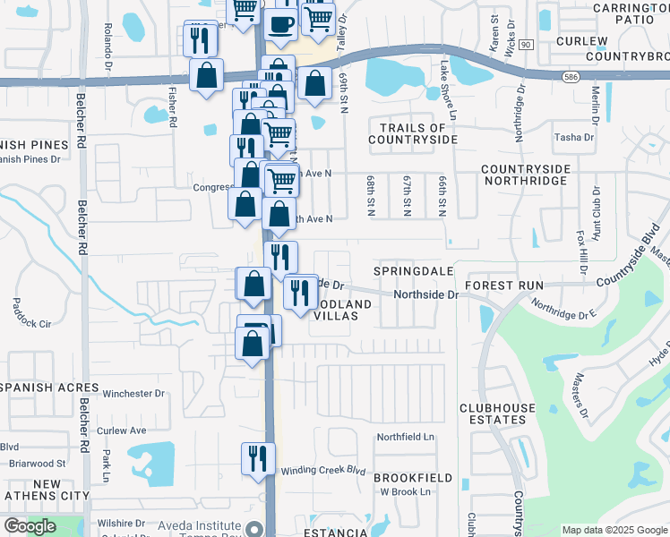 map of restaurants, bars, coffee shops, grocery stores, and more near 2460 Northside Drive in Clearwater