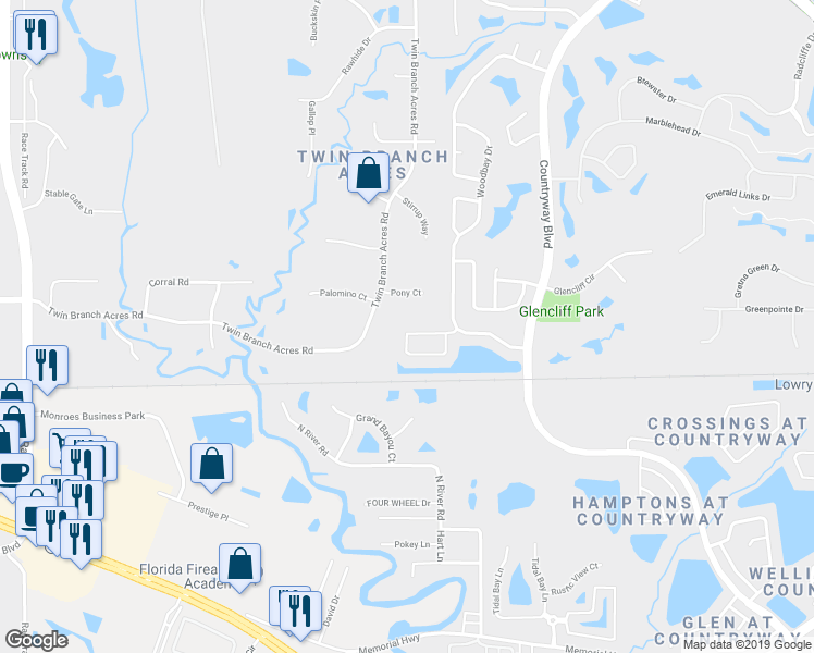 map of restaurants, bars, coffee shops, grocery stores, and more near 12415 Bristol Commons Circle in Tampa