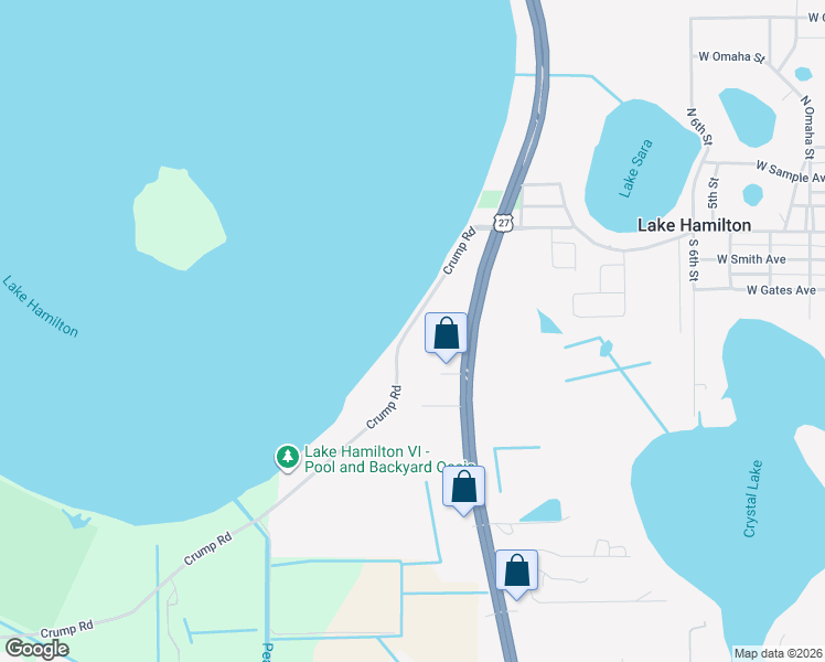 map of restaurants, bars, coffee shops, grocery stores, and more near 4075 Crump Road in Winter Haven