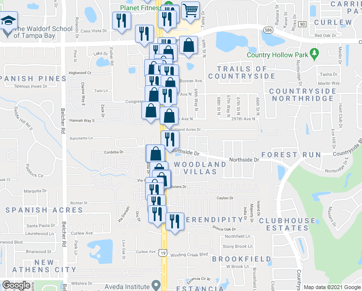 map of restaurants, bars, coffee shops, grocery stores, and more near 2410 Northside Dr in Clearwater