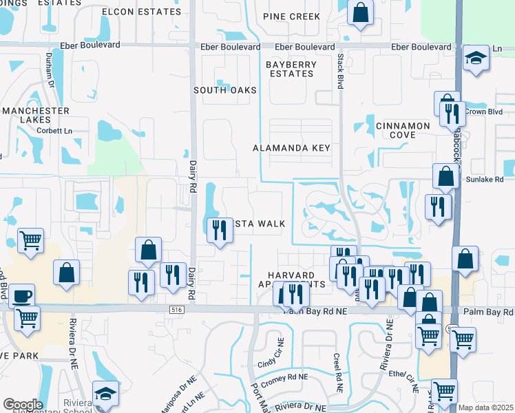 map of restaurants, bars, coffee shops, grocery stores, and more near 4565 Radiant Way in Melbourne