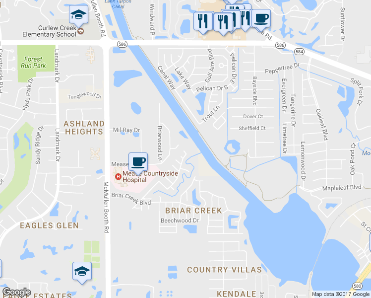 map of restaurants, bars, coffee shops, grocery stores, and more near 104 Sugar Bear Drive in Safety Harbor