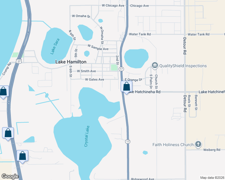 map of restaurants, bars, coffee shops, grocery stores, and more near 217 South Kelly Street in Haines City
