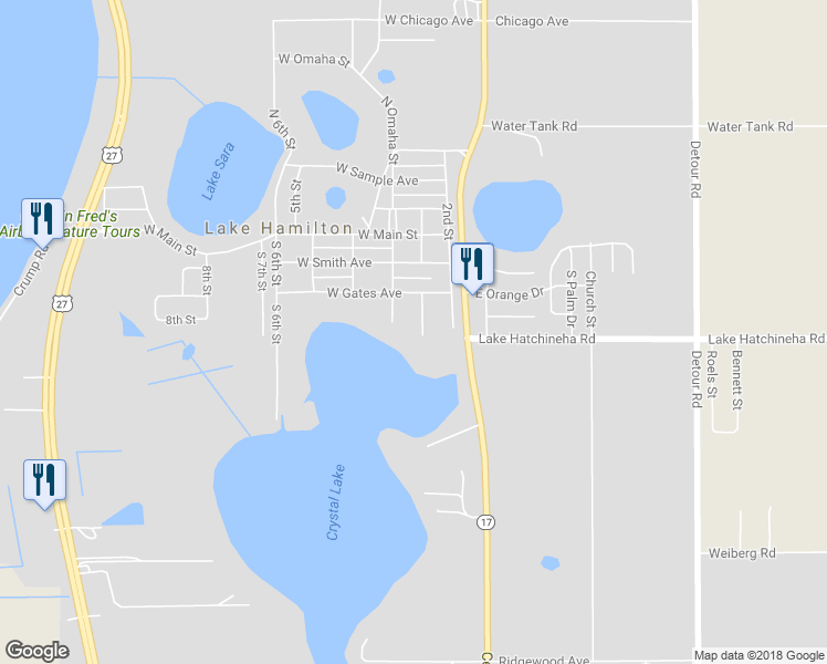 map of restaurants, bars, coffee shops, grocery stores, and more near 217 South Kelly Street in Haines City