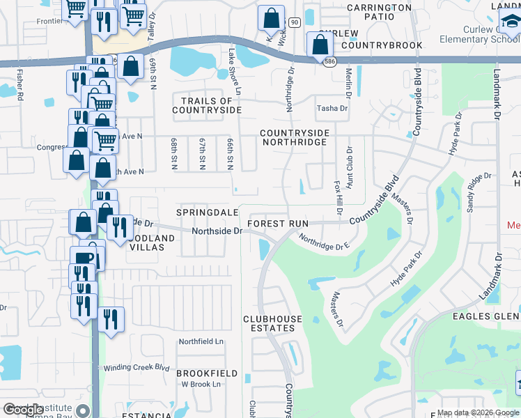 map of restaurants, bars, coffee shops, grocery stores, and more near 3276 Buckhorn Drive in Clearwater