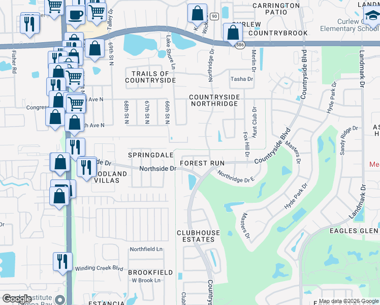 map of restaurants, bars, coffee shops, grocery stores, and more near 3276 Buckhorn Drive in Clearwater