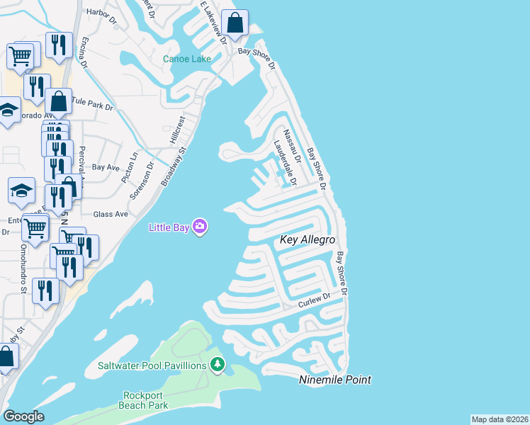 map of restaurants, bars, coffee shops, grocery stores, and more near 29 Flamingo Road in Rockport