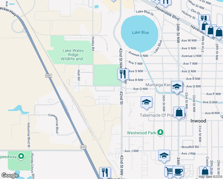 map of restaurants, bars, coffee shops, grocery stores, and more near 4325 Briarwood Circle in Auburndale