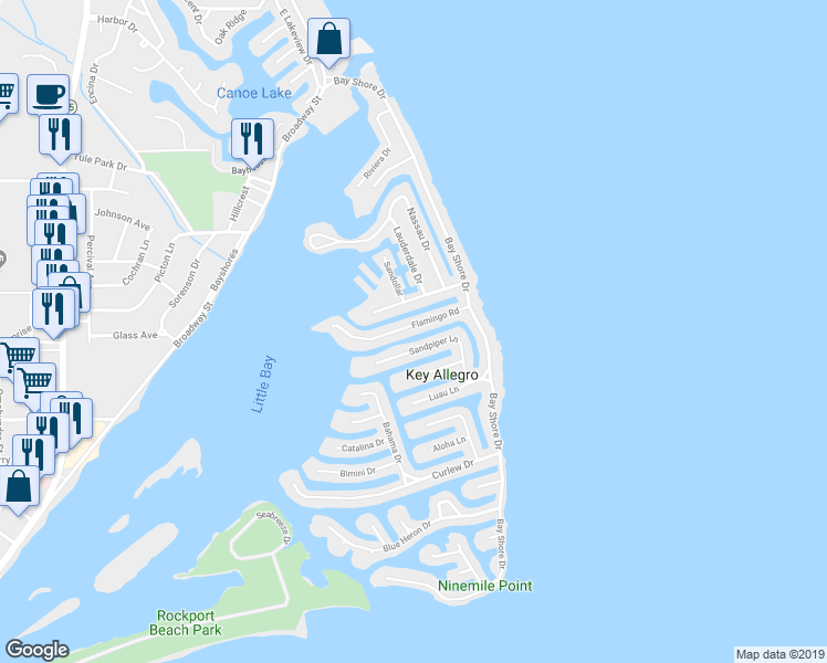 map of restaurants, bars, coffee shops, grocery stores, and more near 18 Flamingo Road in Rockport