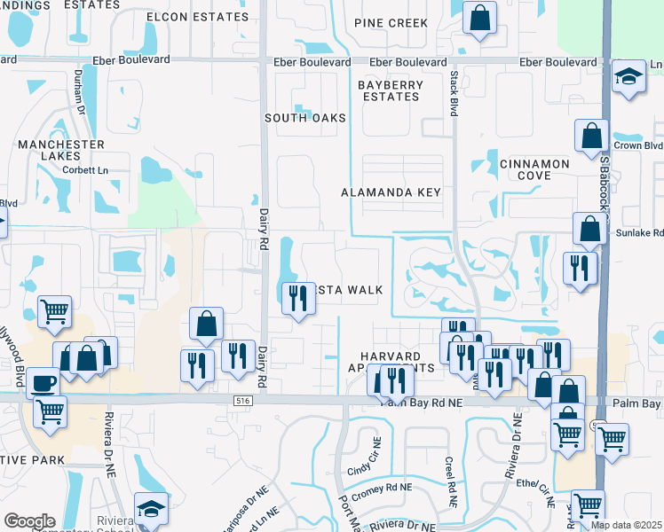 map of restaurants, bars, coffee shops, grocery stores, and more near 4550 Radiant Way in Melbourne