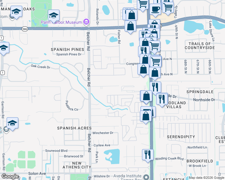 map of restaurants, bars, coffee shops, grocery stores, and more near 2265 Ranchette Lane in Dunedin