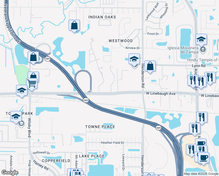 map of restaurants, bars, coffee shops, grocery stores, and more near 10012 Corso Milano Drive in Tampa