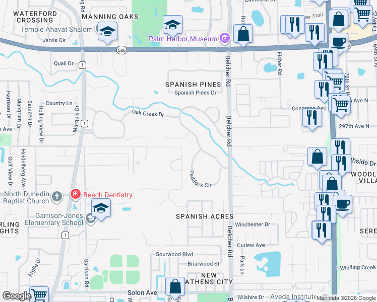 map of restaurants, bars, coffee shops, grocery stores, and more near 2111 Paddock Circle in Dunedin