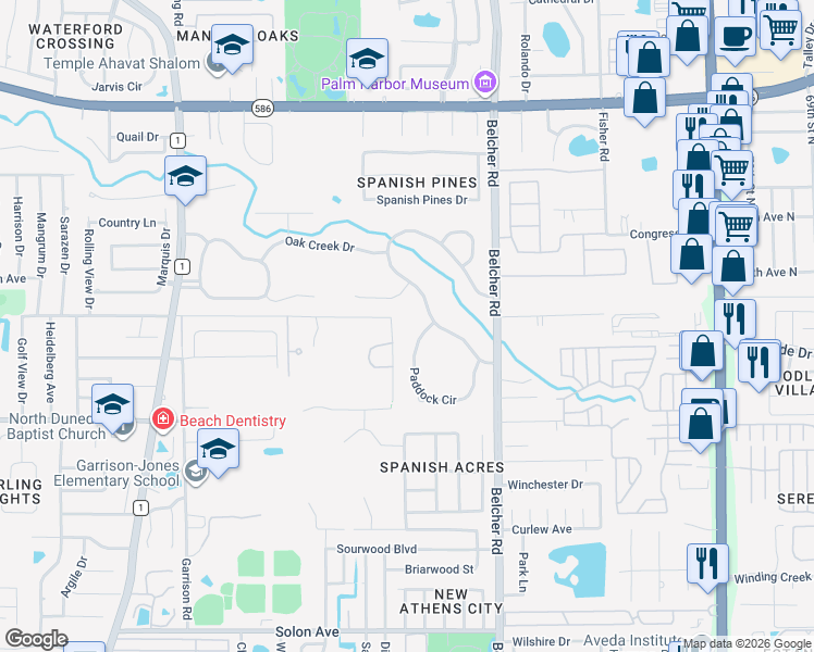 map of restaurants, bars, coffee shops, grocery stores, and more near 2111 Paddock Circle in Dunedin
