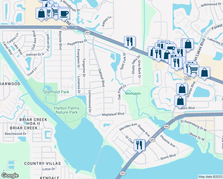 map of restaurants, bars, coffee shops, grocery stores, and more near 1760 Hawthorne Court in Oldsmar