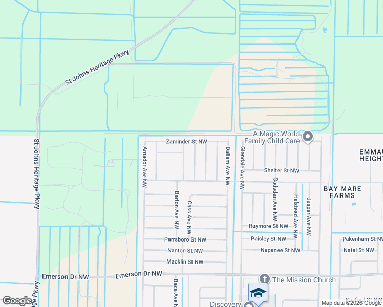 map of restaurants, bars, coffee shops, grocery stores, and more near 1666 Canon Avenue Northwest in Palm Bay