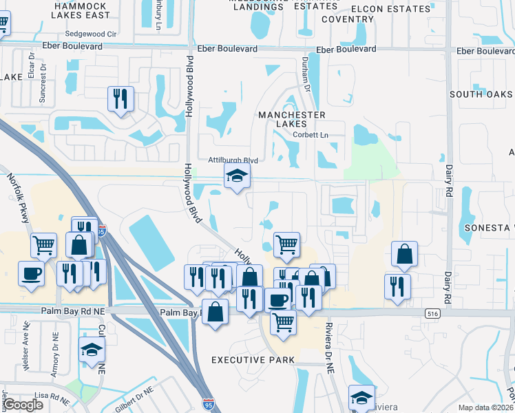 map of restaurants, bars, coffee shops, grocery stores, and more near 4650 Academic Ln Liftst in West Melbourne