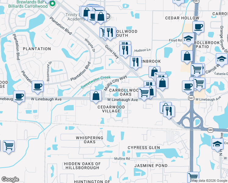 map of restaurants, bars, coffee shops, grocery stores, and more near 4311 Deermont Circle in Tampa