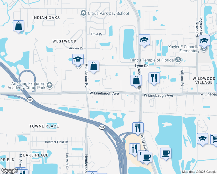 map of restaurants, bars, coffee shops, grocery stores, and more near 10017 Tranquility Way in Tampa