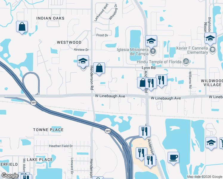 map of restaurants, bars, coffee shops, grocery stores, and more near 10017 Tranquility Way in Tampa