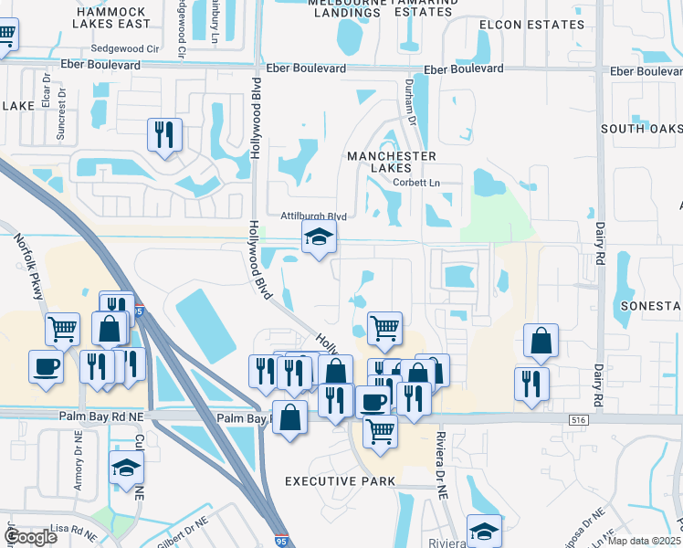 map of restaurants, bars, coffee shops, grocery stores, and more near 4650 Academic Ln Liftst in West Melbourne