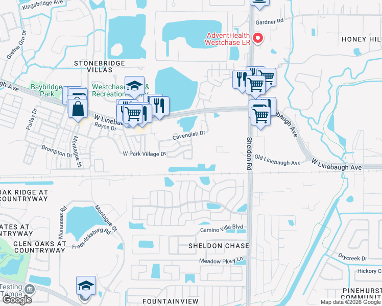 map of restaurants, bars, coffee shops, grocery stores, and more near 9410 Georgian Park Lane in Tampa