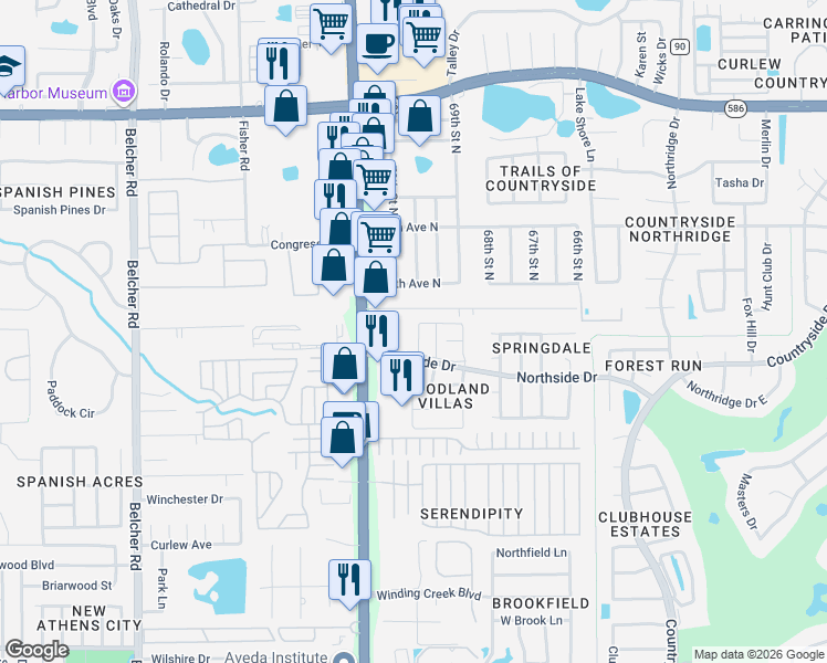 map of restaurants, bars, coffee shops, grocery stores, and more near 2410 Northside Drive in Clearwater