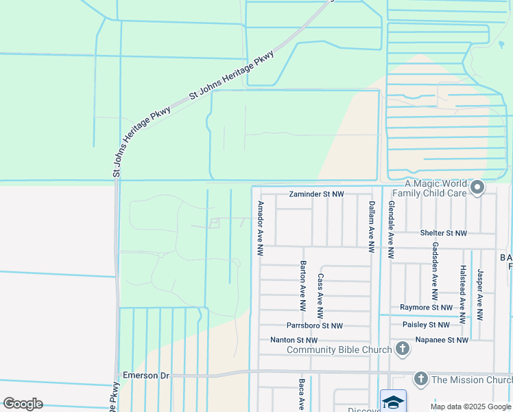 map of restaurants, bars, coffee shops, grocery stores, and more near 1666 Amador Avenue Northwest in Palm Bay
