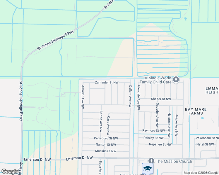 map of restaurants, bars, coffee shops, grocery stores, and more near 1666 Canon Avenue Northwest in Palm Bay