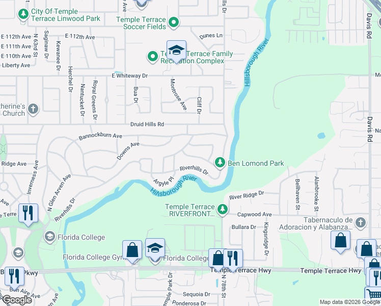 map of restaurants, bars, coffee shops, grocery stores, and more near 809 Ben Lomond Drive in Tampa