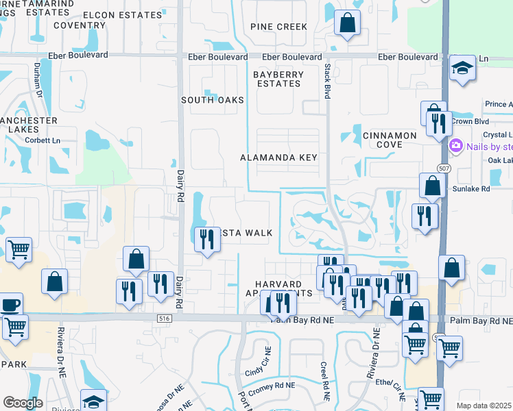 map of restaurants, bars, coffee shops, grocery stores, and more near 4565 Radiant Way in Melbourne