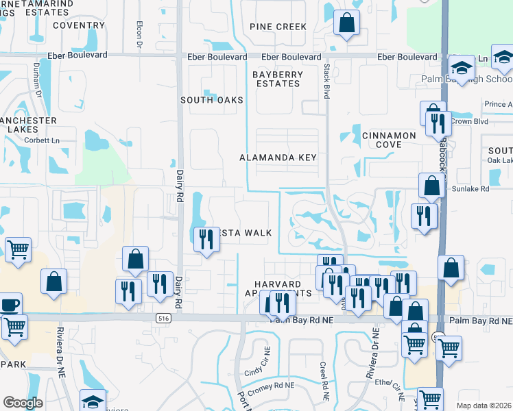 map of restaurants, bars, coffee shops, grocery stores, and more near 765 Luminary Circle in Melbourne