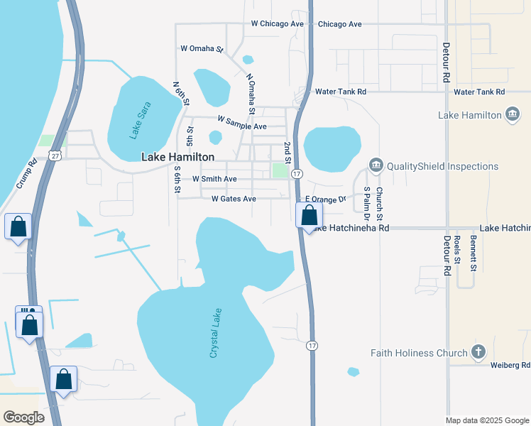 map of restaurants, bars, coffee shops, grocery stores, and more near 217 South Kelly Street in Haines City