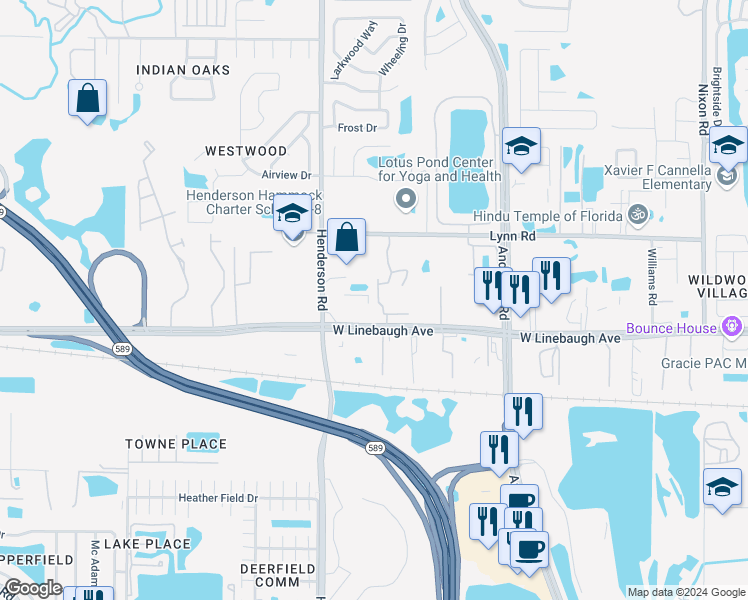 map of restaurants, bars, coffee shops, grocery stores, and more near 6295 West Linebaugh Avenue in Tampa