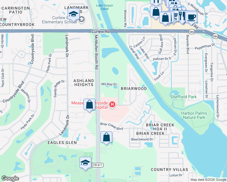 map of restaurants, bars, coffee shops, grocery stores, and more near 3301 McMullen Booth Road in Clearwater