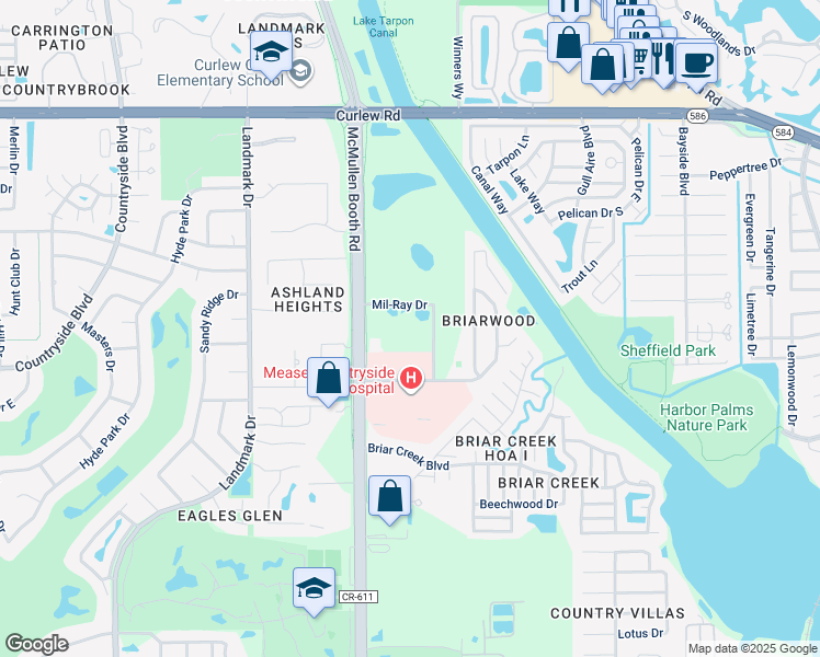 map of restaurants, bars, coffee shops, grocery stores, and more near 3301 McMullen Booth Road in Clearwater