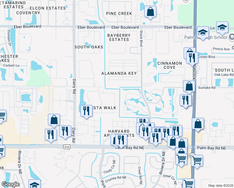 map of restaurants, bars, coffee shops, grocery stores, and more near 810 Luminary Circle in Melbourne