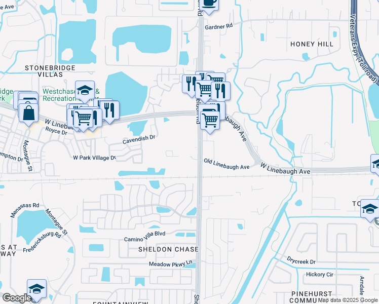 map of restaurants, bars, coffee shops, grocery stores, and more near 9042 Grateful Thomas Trail in Tampa
