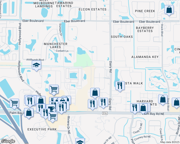 map of restaurants, bars, coffee shops, grocery stores, and more near 3055 Snicole Avenue in Melbourne