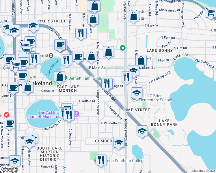 map of restaurants, bars, coffee shops, grocery stores, and more near 335 U.S. 98 in Lakeland