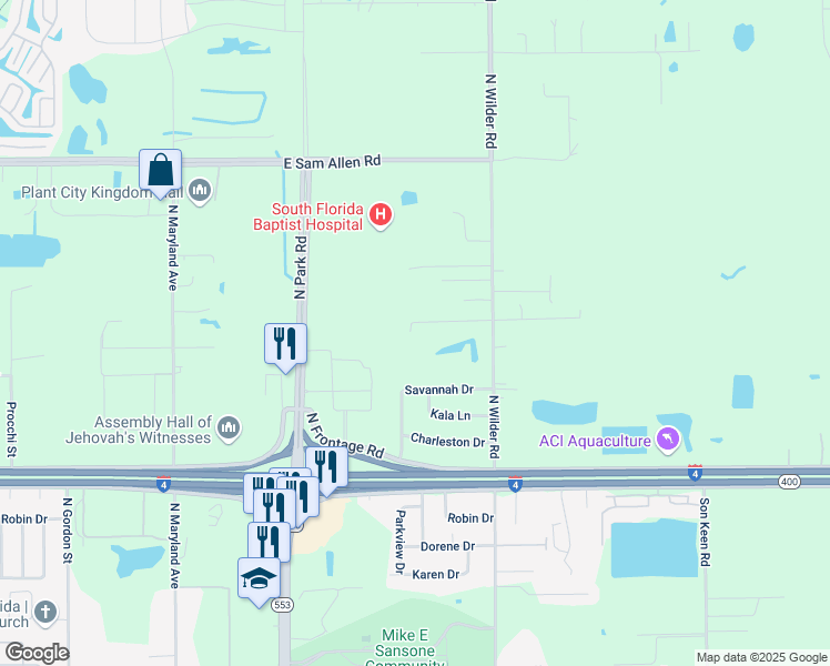map of restaurants, bars, coffee shops, grocery stores, and more near 2909 North Wilder Road in Plant City