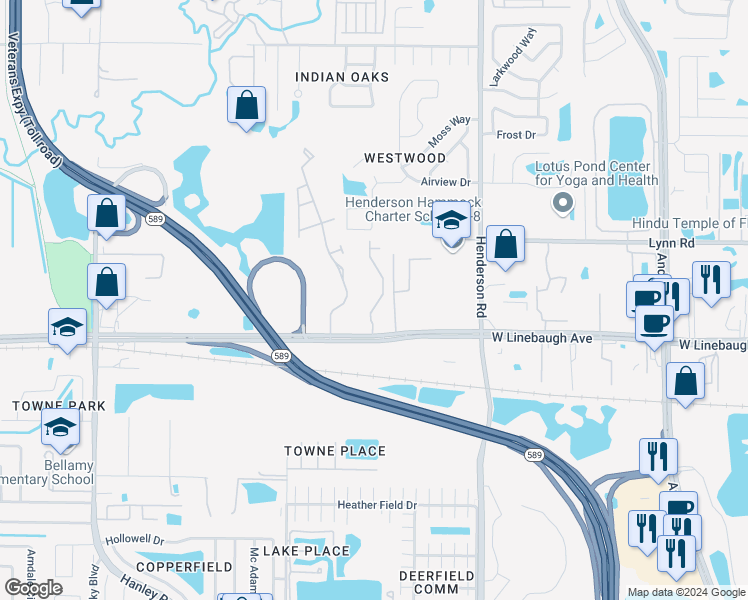 map of restaurants, bars, coffee shops, grocery stores, and more near 10022 Bucklin Street in Tampa