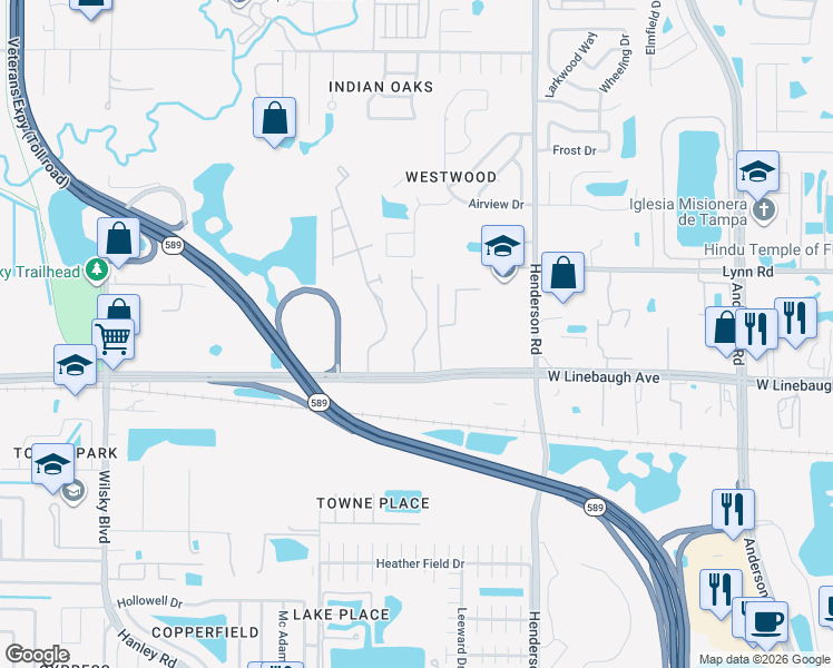 map of restaurants, bars, coffee shops, grocery stores, and more near 10022 Bucklin Street in Tampa
