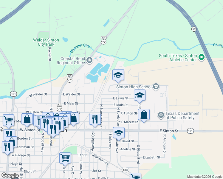 map of restaurants, bars, coffee shops, grocery stores, and more near 872 Hamilton Street in Sinton